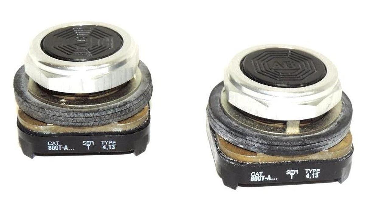 Used LOT OF 2 ALLEN BRADLEY 800T-A SER. T, TYPE 4,13 BLACK PUSH BUTTONS 800TA