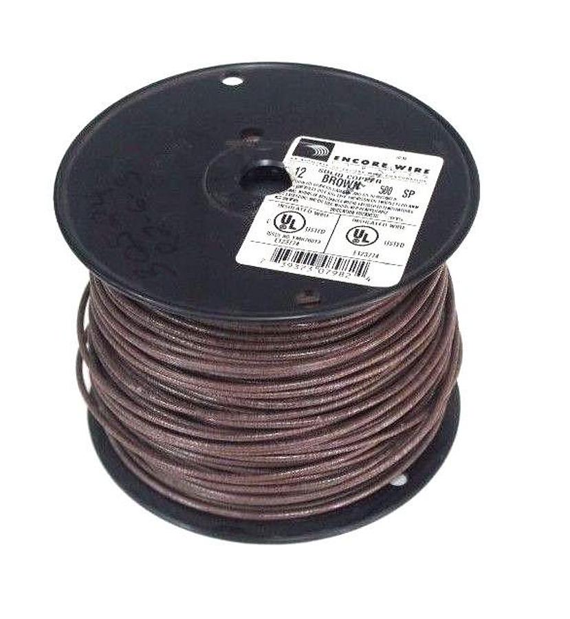 Used NEW ENCORE WIRE YM678813 12 AWG BROWN SOLID COPPER WIRE 500FT E123774