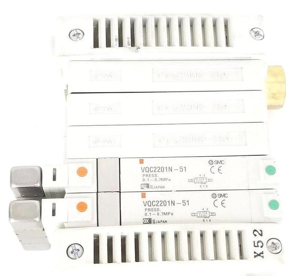 Used SMC SI DEVICENET EX250-SDN1-X122 MANIFOLD W/ (2) VQC2201N-51 & (3) VQC2201N-51