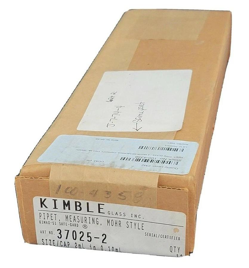 Used BOX OF 12 SEALED KIMBLE GLASS INC. 37025-2 PIPET, MEASURING, MOHR STYLE 2mL IN 0