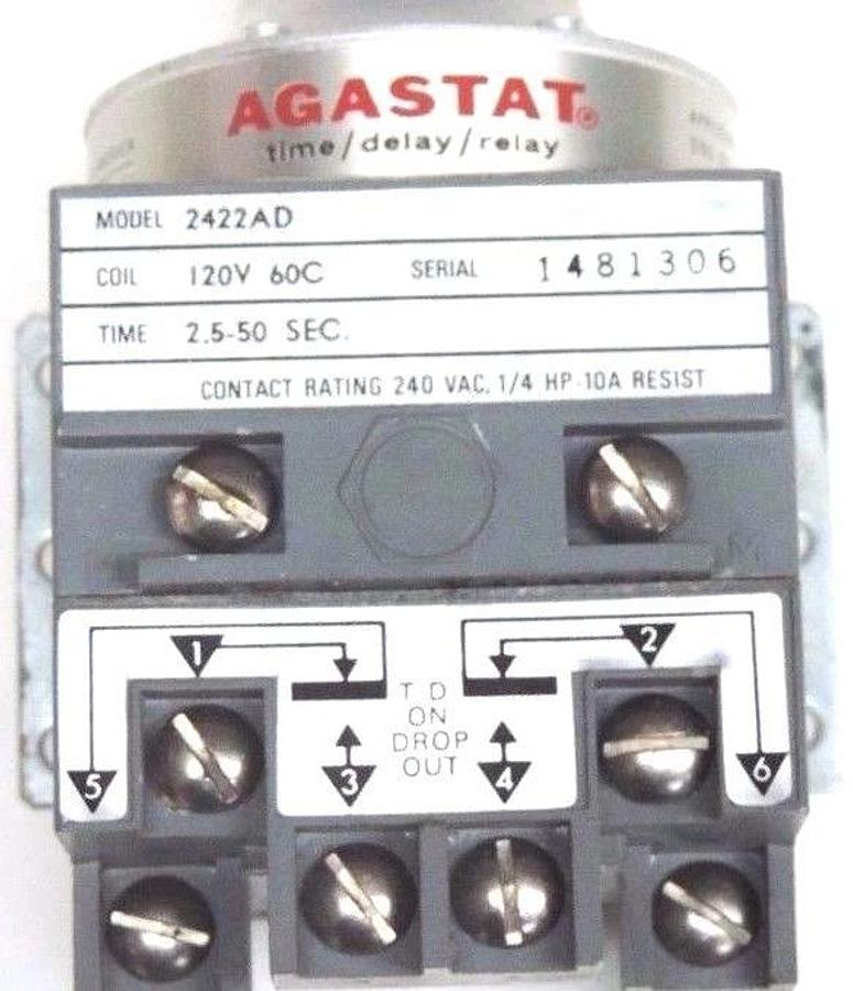 NIB AGASTAT 2422AD TIMING RELAY 120V, 60C, 2.5/50 SEC., 240VAC, 1/4HP, 10A