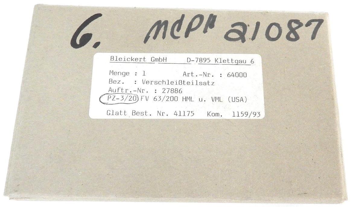 Used NEW BLEICKERT ART. NR. 64000 KIT AUFTR. NR. 27886, PZ-3/20 FV 63/200 HML