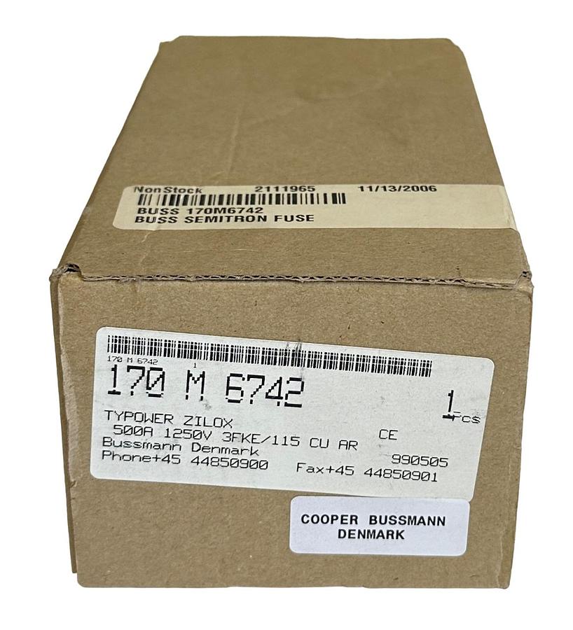 Used NEW COOPER BUSSMANN 170-M-6742 / 170M6742 TYPOWER ZILOX 500A FUSE 1250V 3FKE/115