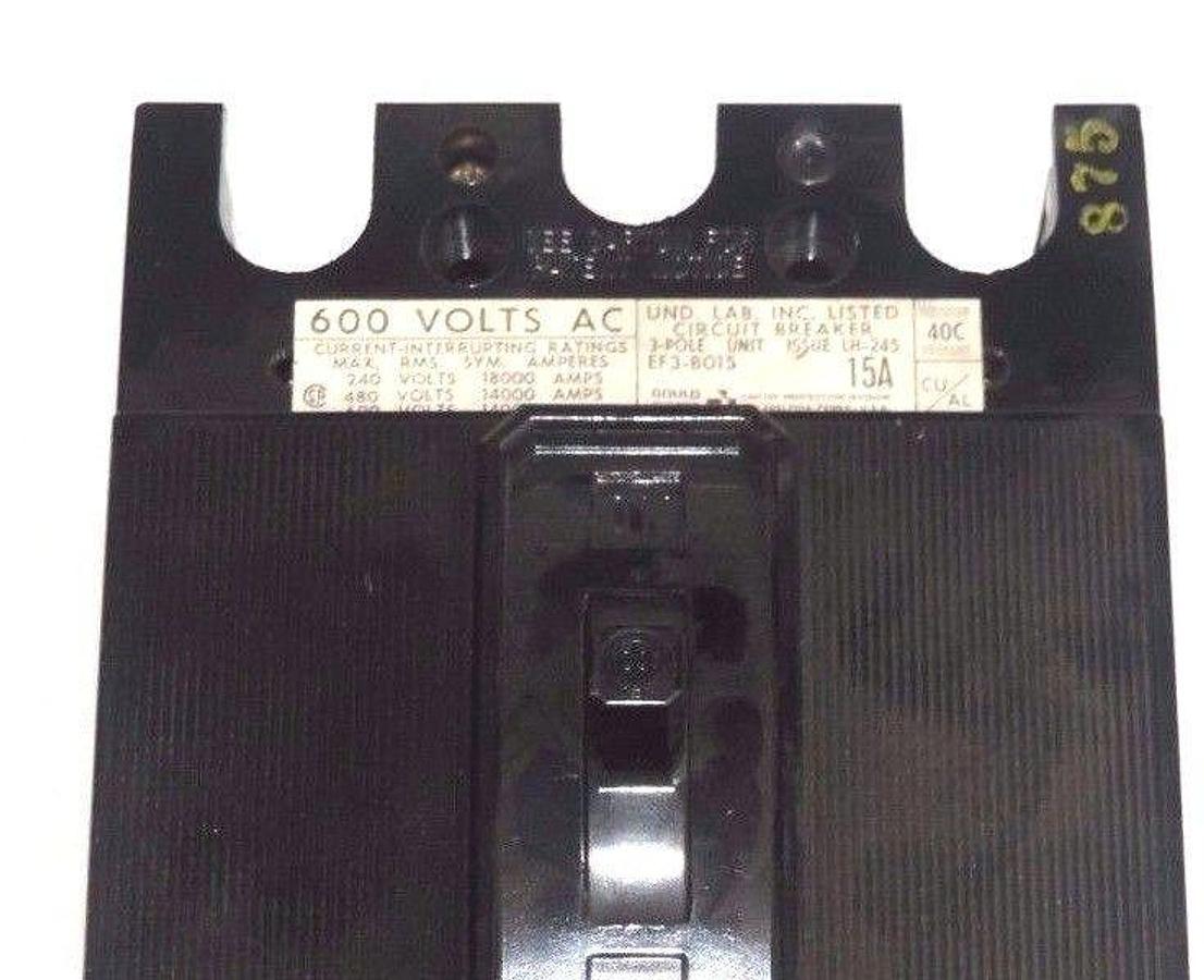 NIB GOULD ITE EF3-B015 MOLDED CASE CIRCUIT BREAKER 600VAC 15A EF3B015