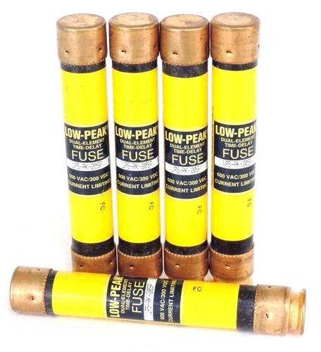 Used LOT OF 5 BUSSMANN LPS-RK-20SP LOW PEAK DUAL ELEMENT TIME DELAY FUSES
