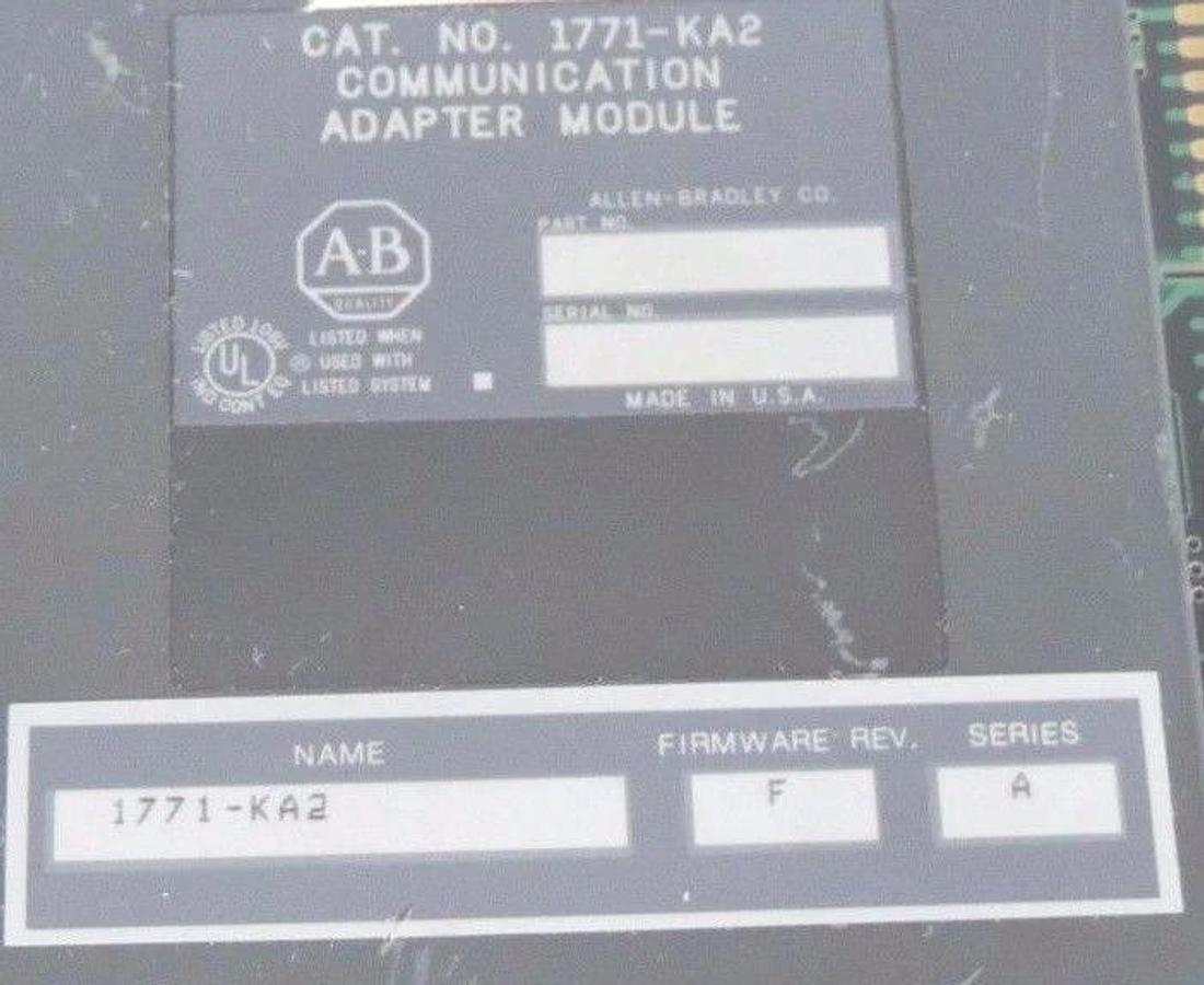 Used ALLEN BRADLEY 1771-KA2 COMMUNICATION ADAPTER MODULE F/W REV F SER A 1771KA2
