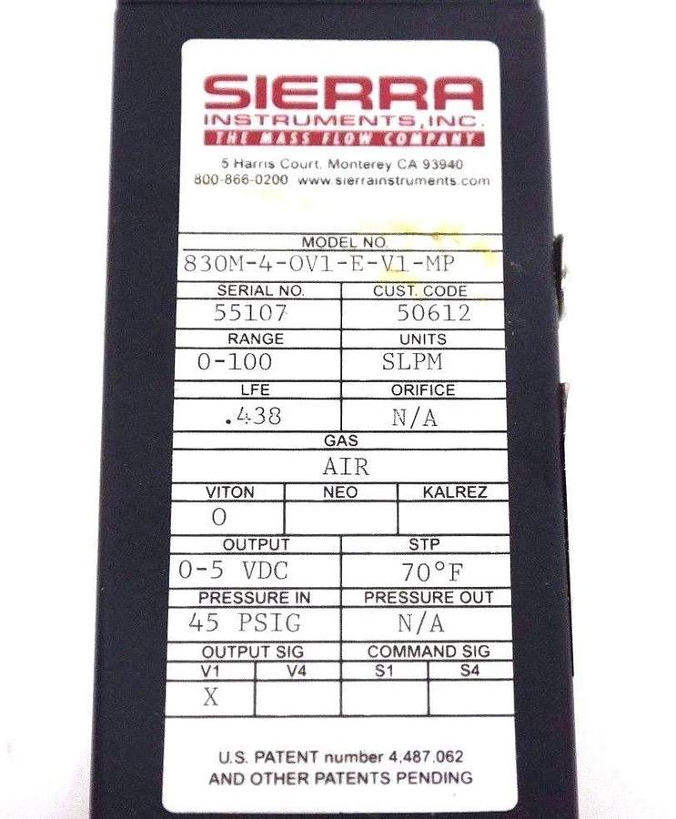 Used NIB SIERRA 830M-4-OV1-E-V1-MP AIR MASS FLOW CONTROLLER 830M4OV1EV1MP 0-100 SLPM