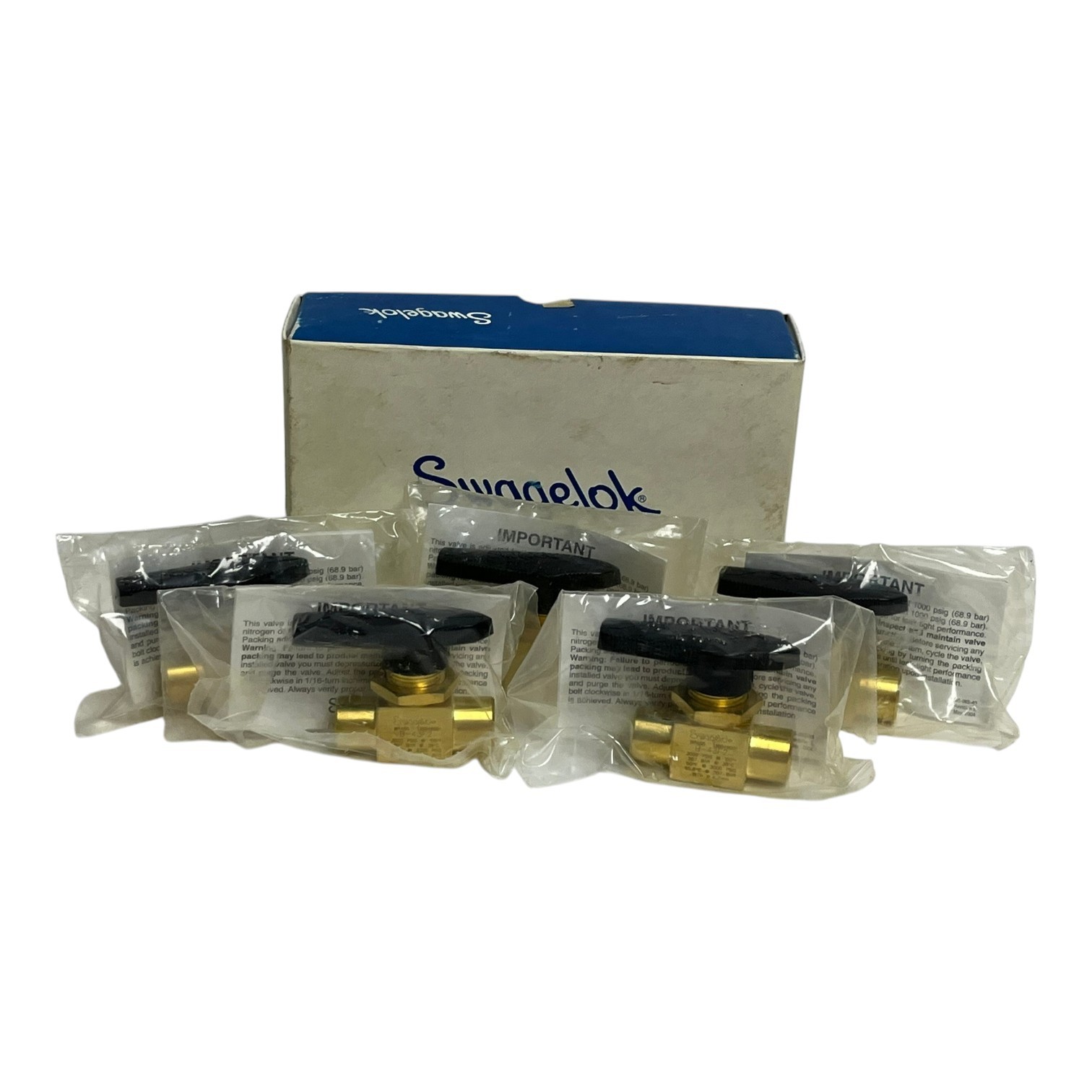 Used Swagelok B-43F2 Brass 40 Series 2-Way Ball Valve 1/8" FNPT Box of 5 Pack - New