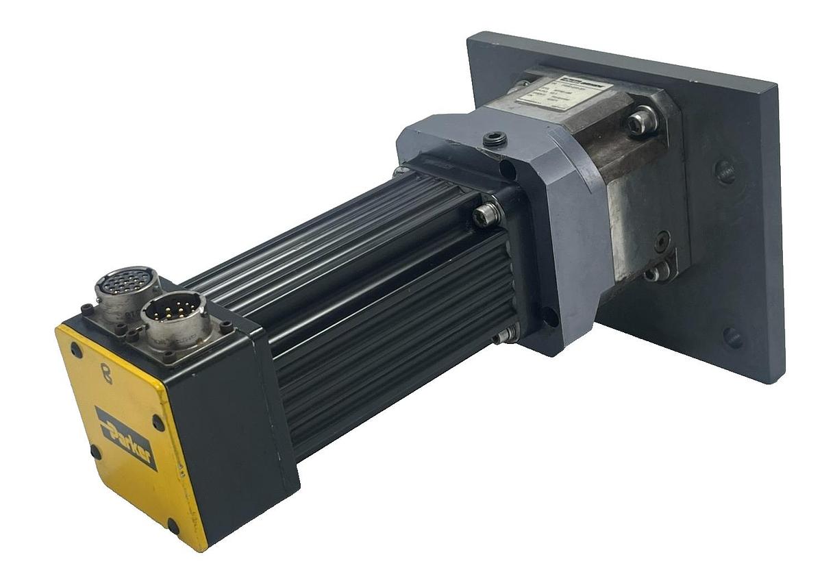 Used PARKER J0702FE-KMSN Servo Motor w/ PS90-010-SH Gearhead 10:1 Ratio 115V AC