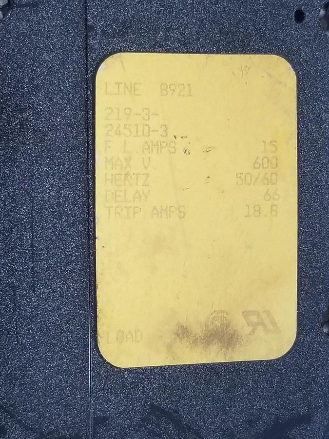 Used AIRPAX 219-3-24510-3 CIRCUIT BREAKER 600V 50/60HZ 18.8A 2193245103