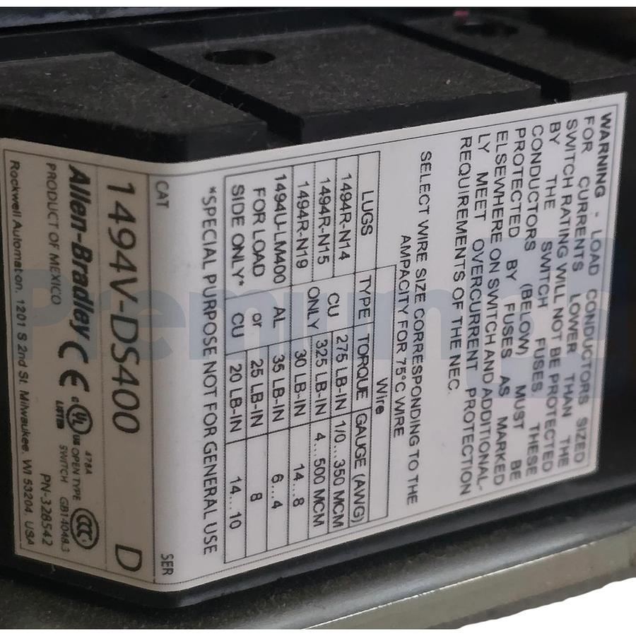 Used Allen Bradley 1494V-DS400 /D Disconnect Switch 400A w/Hardware & Conversion Kits