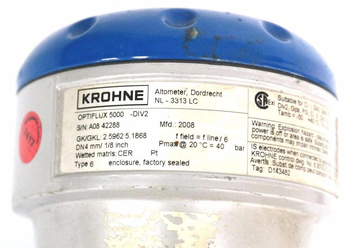 Used KROHNE OPTIFLUX 5000 -DIV2 WAFER STYLE ELECTROMAGNETIC FLOWMETER 5000DIV2