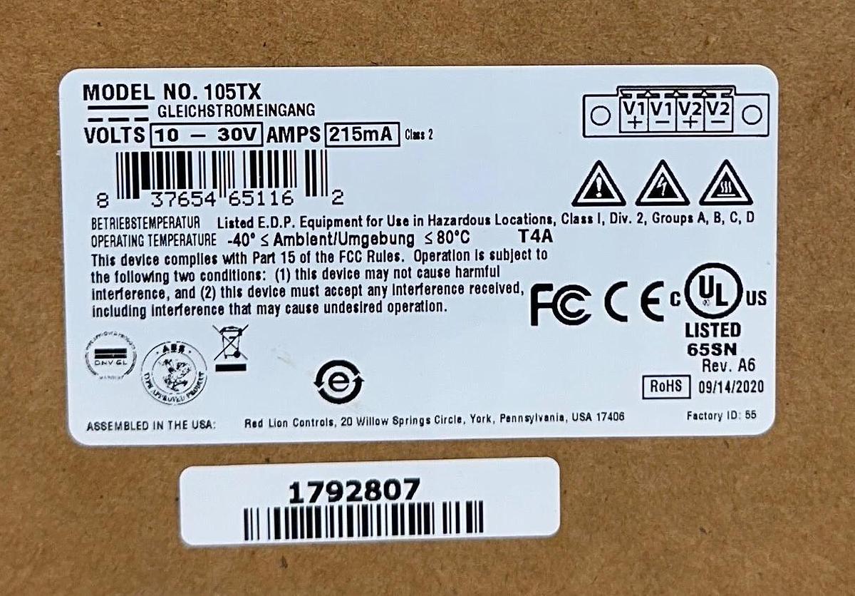 Used RED LION N-TRON 105TX 5-PORT INDUSTRIAL ETHERNET SWITCH 10-30V 215mA NSFS