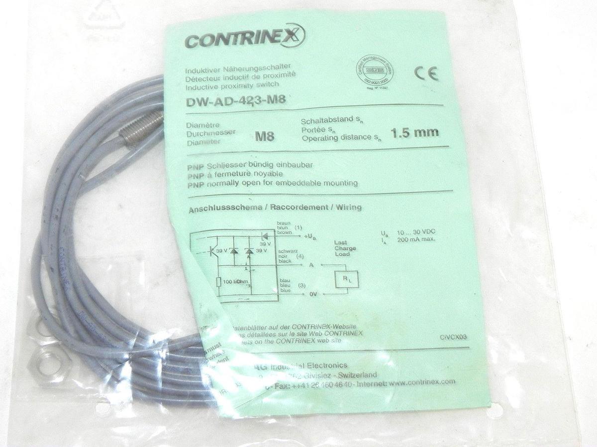 Used NEW CONTRINEX DW-AD-423-M8 PROXIMITY SWITCH INDUCTIVE 1.5mm DWAD423M8