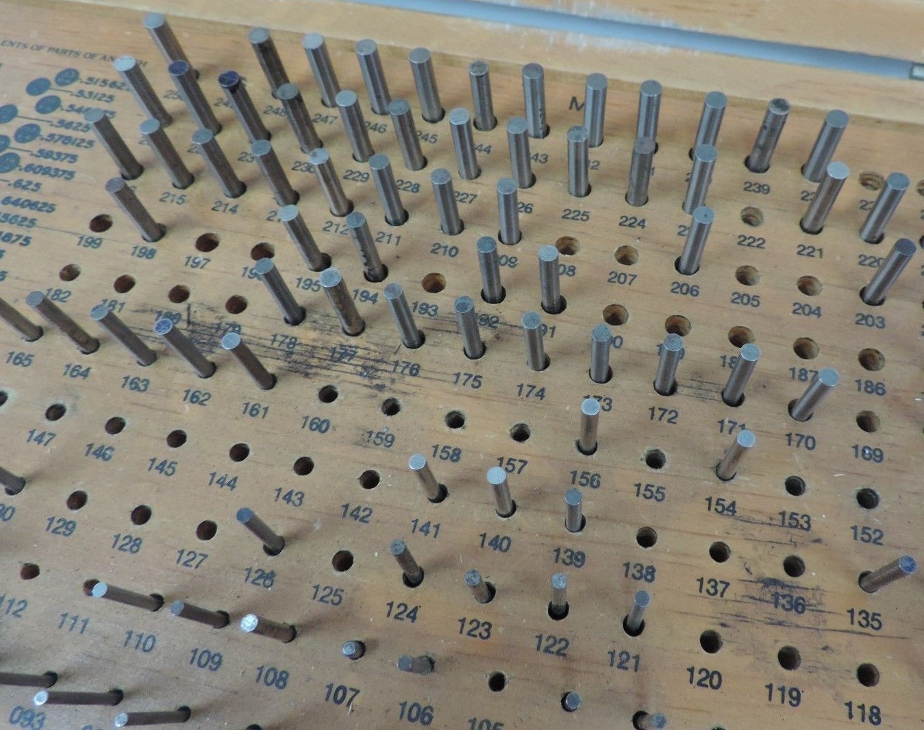 Used MEYER M-1 .061"-.250" PLUS PIN GAGE SET *IMCOMPLETE* APROXIMATELY 1/2 MISSING