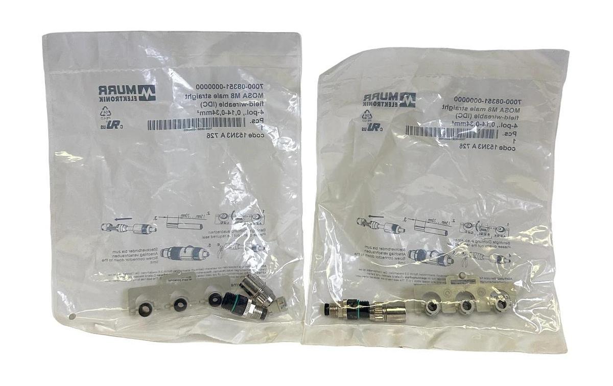 Used 2 NEW MURR 7000-08351-0000000 / 7000083510000000 MOSA M8 4-POL CONNECTOR IDC