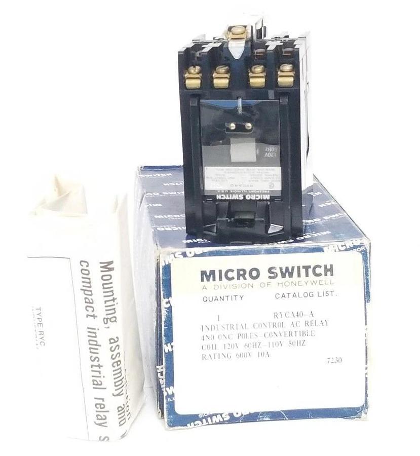 Used NIB HONEYWELL MICRO SWITCH RYCA40-A INDUSTRIAL CONTROL AC RELAY COIL 120V