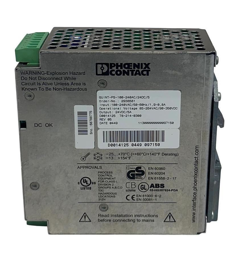 Used PHOENIX CONTACT QUINT-PS-100-240AC/24DC/5 / 2938581 QUINT POWER SUPPLY 24V USNP