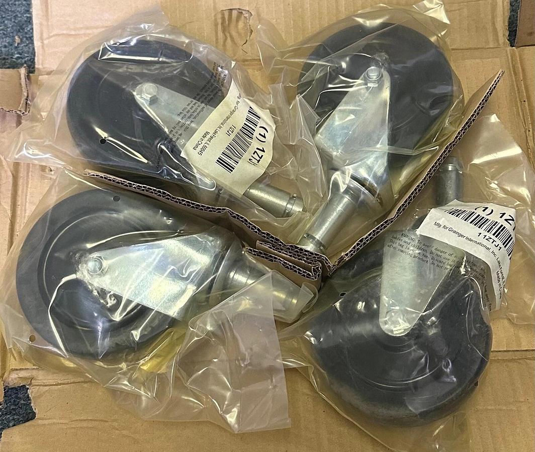 Used 4 NEW GRAINGER APPROVED 1ZTJ1 5'' GENERAL PURPOSE CASTER WHEELS 280LBS SWIVEL