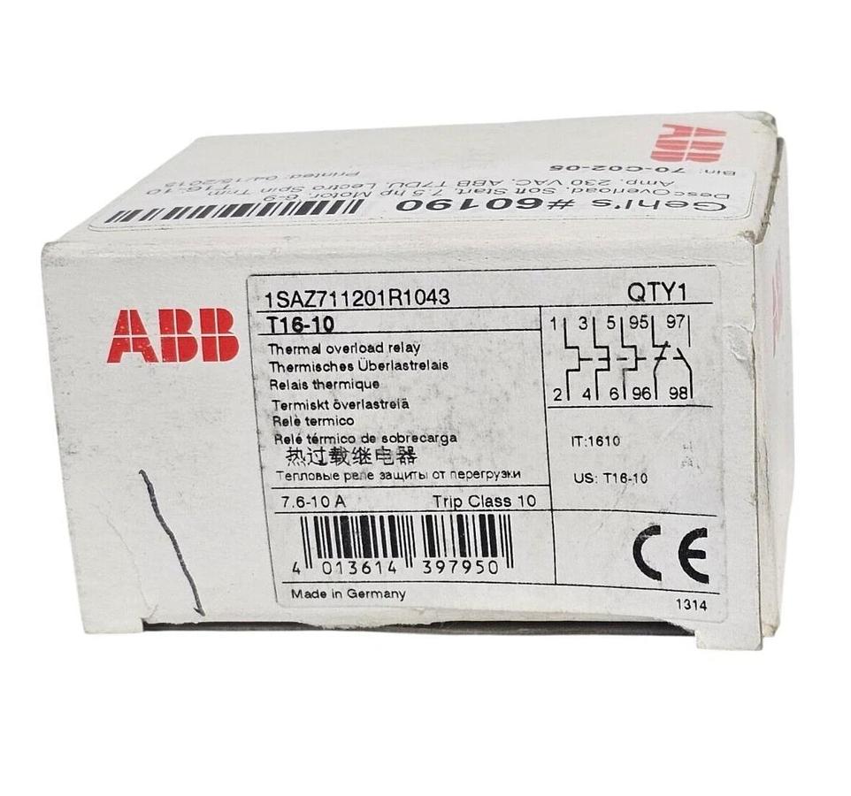 Used NIB ABB 1SAZ711201R1043 T16-10 THERMAL OVERLOAD (7.6 - 10.0 A)