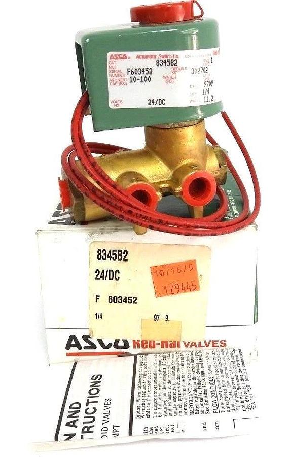 Used NIB ASCO 8345B2 SOLENOID VALVE 24/DC, 1/4 PIPE, 11.2 WATTS, 10-100PSI