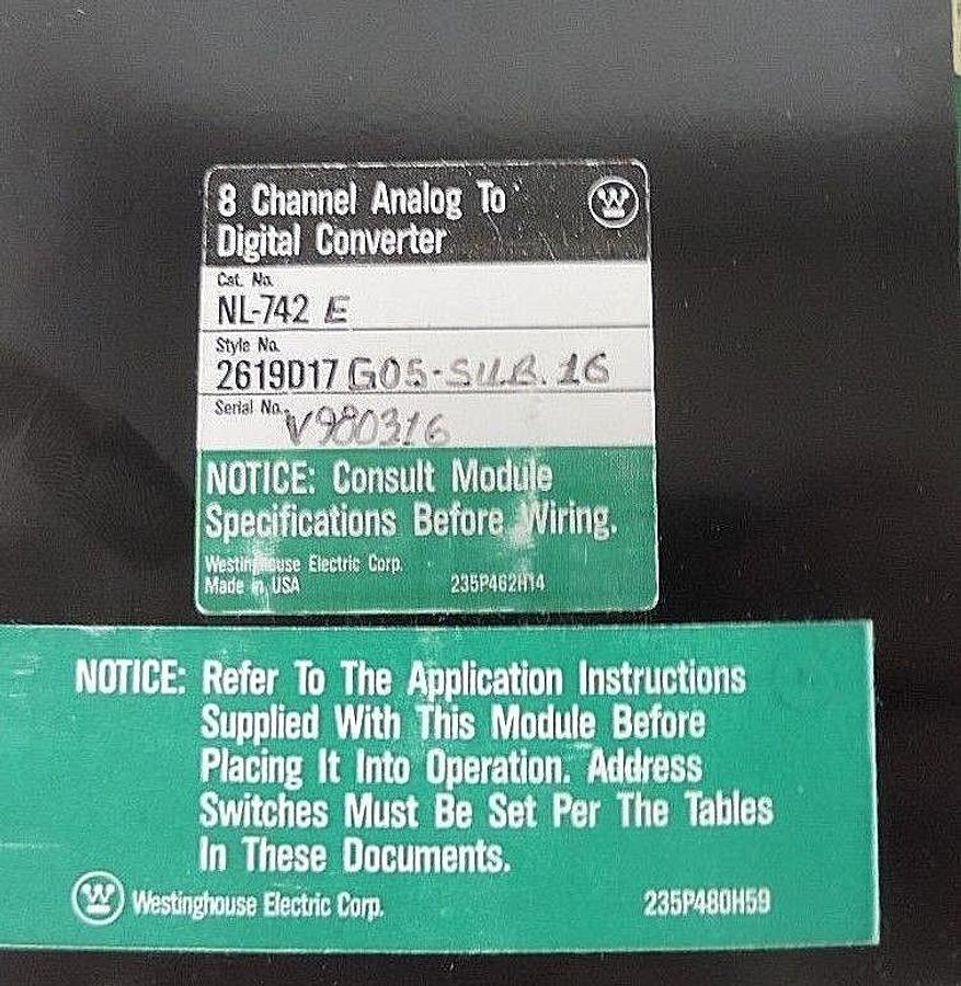 Used WESTINGHOUSE NL-742E 8 CHANNEL ANALOG TO DIGITAL CONVERTER 2619D17G05-SUB.16