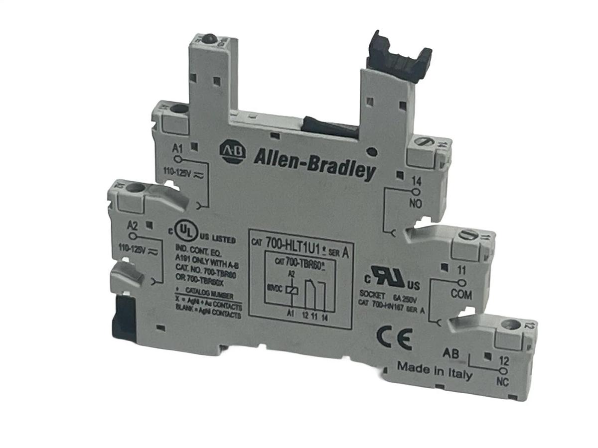 Used LOT OF 11 Allen-Bradley 700-HLT1U1 Ser A Relay Bases (6) w/ 700-TBR60 Relays
