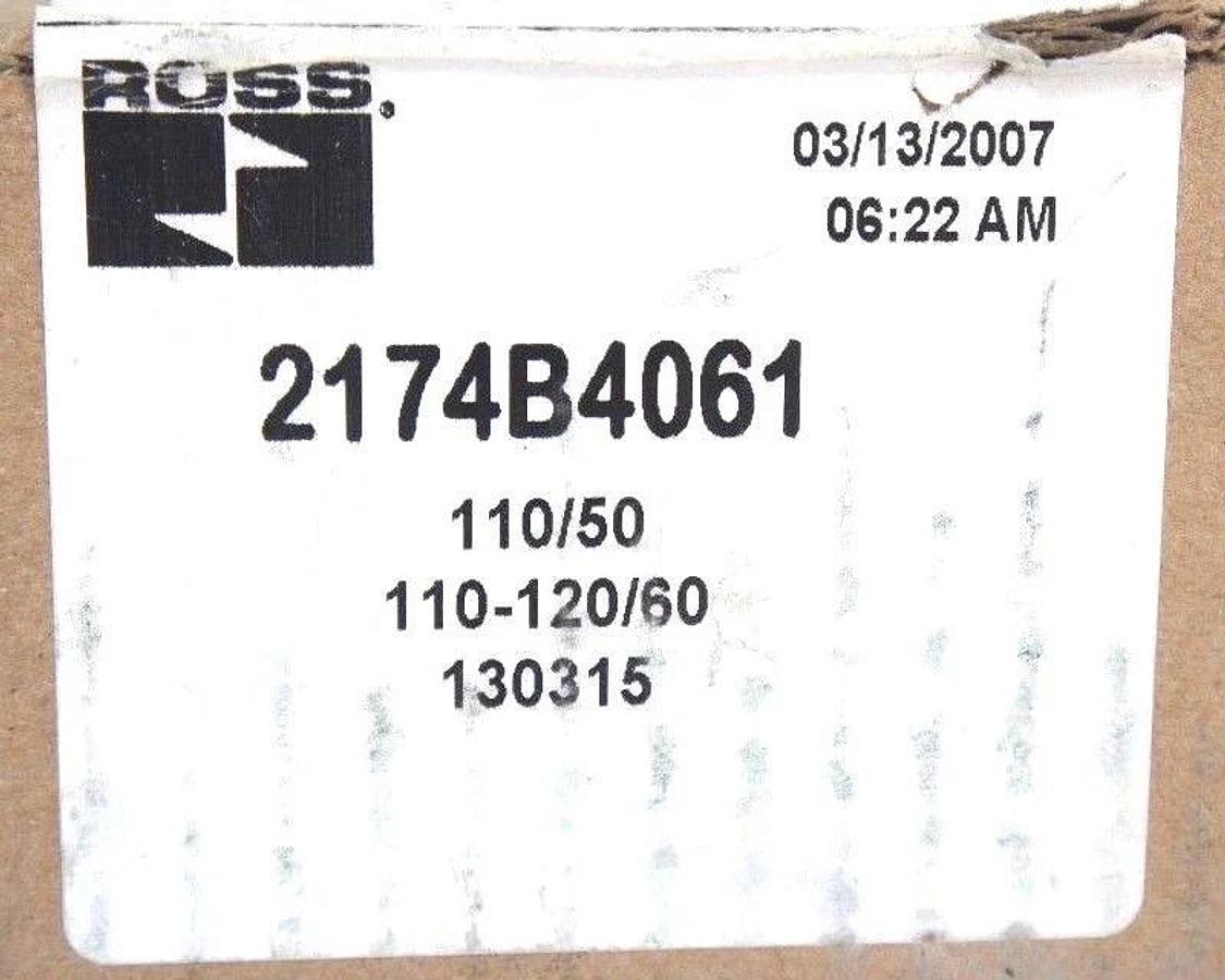 Used NIB ROSS 2174B4061 VALVE ALT.PART# 5473373 217B4 110/50 110-120/60 26VA, 2-10BAR