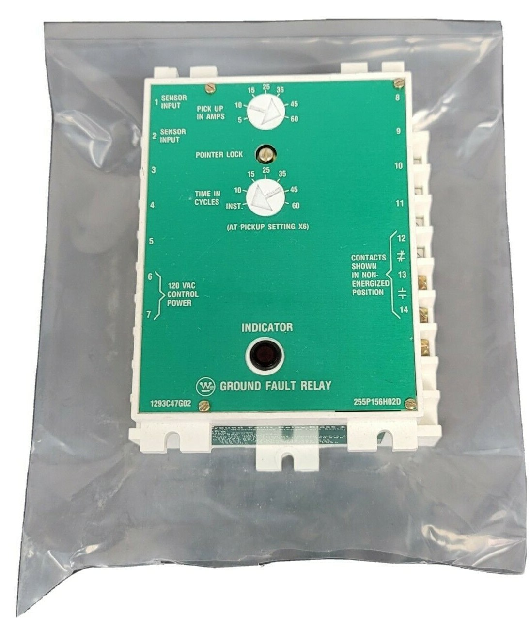 Used WESTINGHOUSE 1293C47G02 GROUND FAULT RELAY 5-60AMP 120VAC 255P156H02D