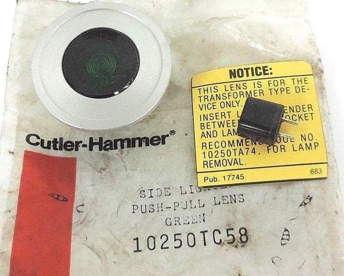 Used NEW CUTLER-HAMMER 10250TC58 SIDE LIGHTED PUSH-PULL LENS GREEN
