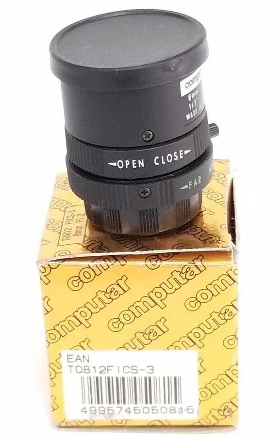 Used NIB COMPUTAR T0812FICS-3 LENS MONO FOCAL MANUAL IRIS, T0812FICS3