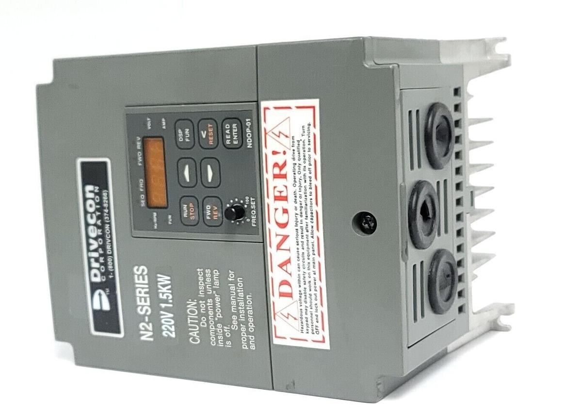Used DRIVECON VFN2-215-M N2-SERIES DRIVE 1.5kW/2HP 220V VFN2215M W/ KEYPAD NDOP-01