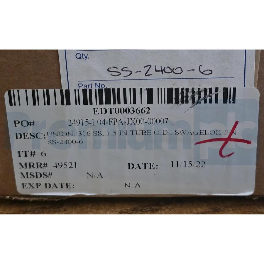Swagelok SS-2400-6 Stainless Steel Tube Fitting Union 1-1/2" Tube OD NSNP