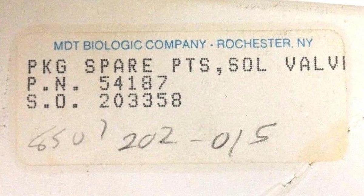 Used NIB MDT BIOLOGIC COMPANY 54187 SOLENOID VALVE REPAIR KIT