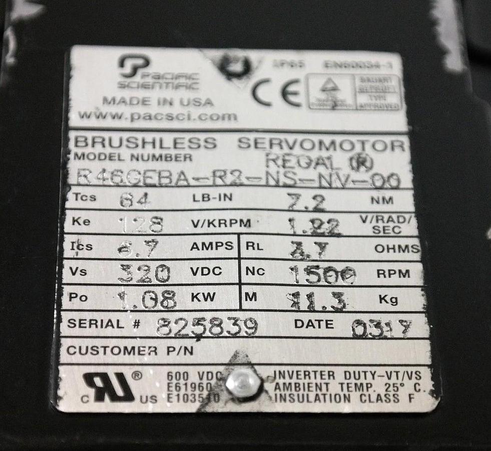 Used PACIFIC SCIENTIFIC R46GEBA-R2-NS-NV-00 BRUSHLESS SERVO MOTOR R46GEBAR2NSNV00