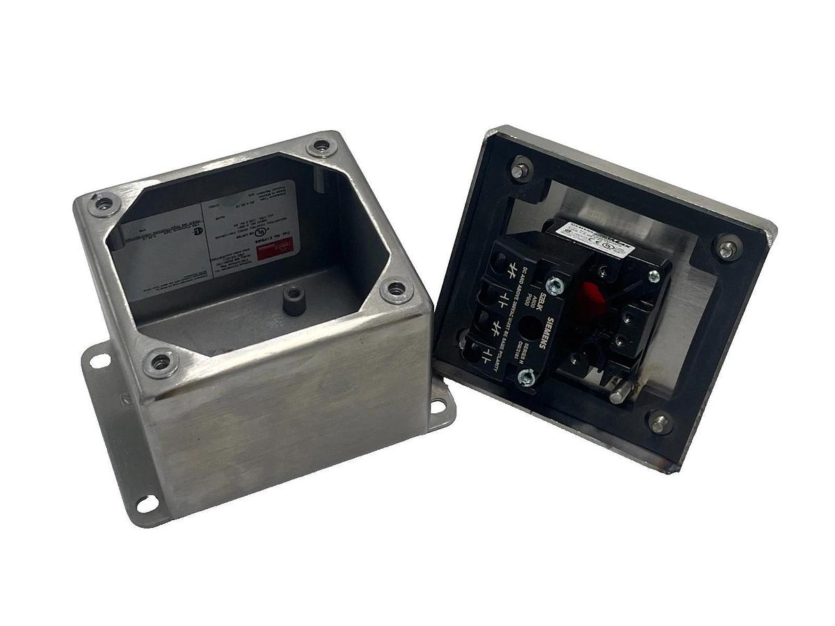 HOFFMAN E1PBSS STAINLESS STEEL ENCLOSURE W/ SIEMENS 52BM9W2 RED PUSHBUTTON NSNP