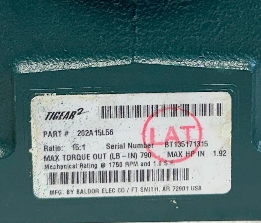 DODGE 202A15L56 TIGEAR-2 REDUCER RIGHT-ANGLE 15:1 RATIO 1.92HP MAX LEFT NSMP