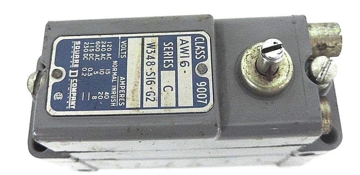 Used SQUARE D 9007-AW16 LIMIT SWITCH SER. C, W348-SI6-G2, 9007AW16