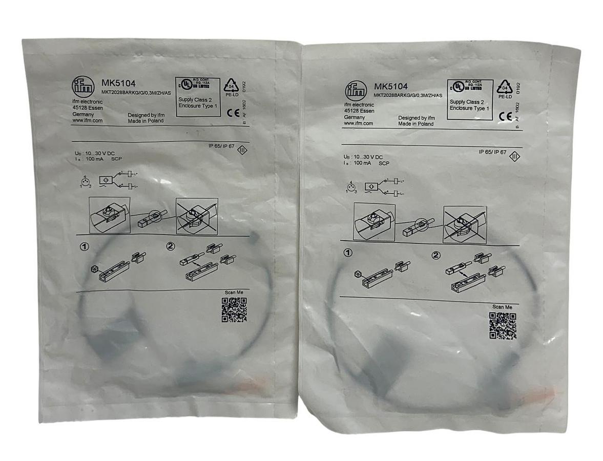 Used 2 IFM MKT2028BARKG/G/0,3M/ZH/AS / MK5104 CYLINDER SENSORS 10-30VDC 100mA NSFS