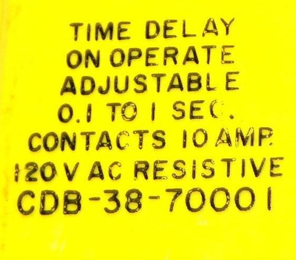 Used POTTER & BRUMFIELD CDB-38-70001 TIME DELAY RELAY 0.1 TO 1 SEC. 10AMP, 120VAC