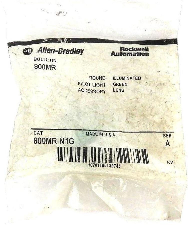 Used NEW ALLEN BRADLEY 800MR-N1G ROUND PILOT LIGHT ACCESSORY ILLUMINATED GREEN LENS