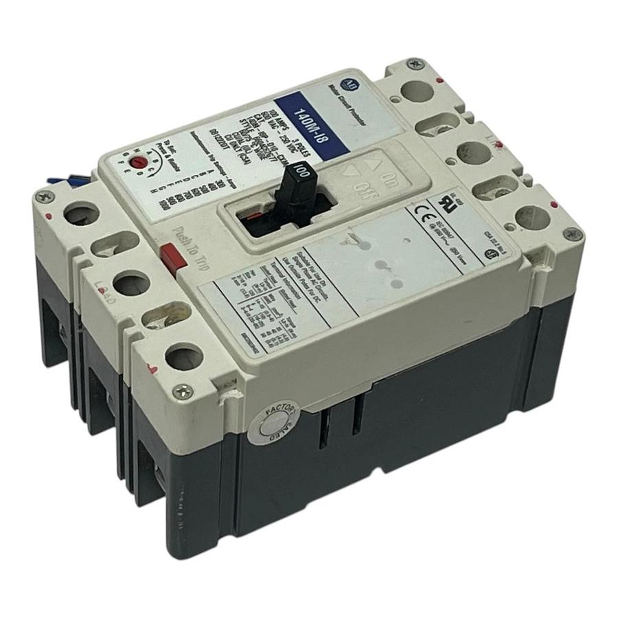 Used Allen-Bradley 140M-I8P-D10-CXM (A) 100A 3 Pole Motor Circuit Protector Breaker