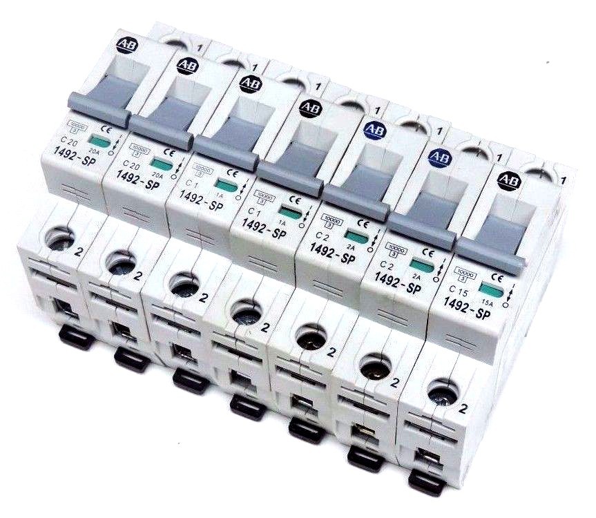 Used LOT OF 7 ALLEN BRADLEY 1492-SP MINI CIRCUIT BREAKERS SER C, 1POLE