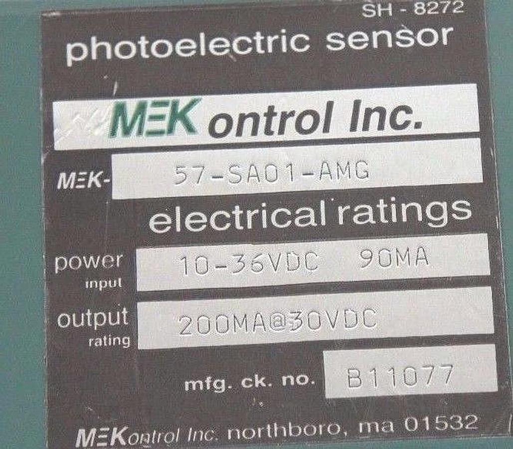 Used NIB MEKONTROL MEK-57-SA01-AMG PHOTOELECTRIC SENSOR 10-36VDC 90MA B11077