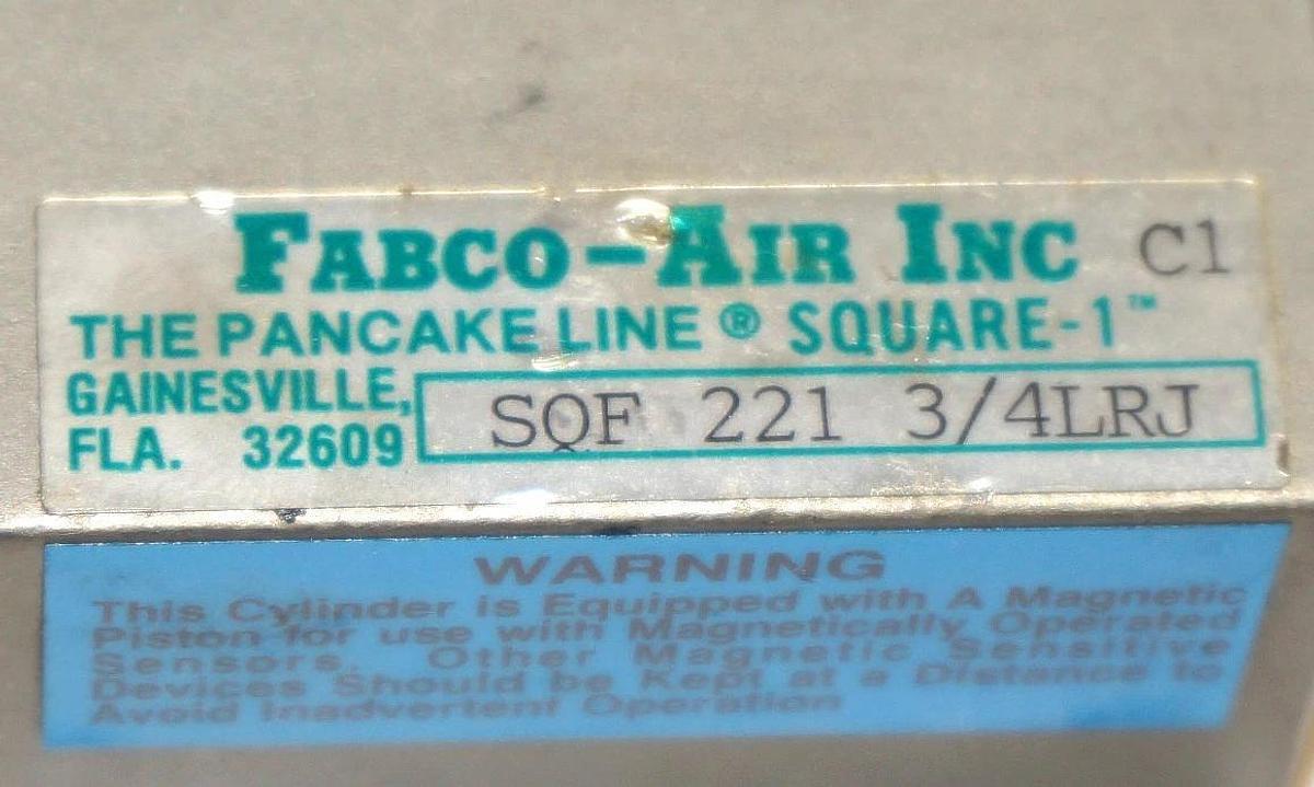 Used FABCO-AIR INC. SQF 221 3/4LRJ PANCAKE CYLINDER SQF22134LRJ