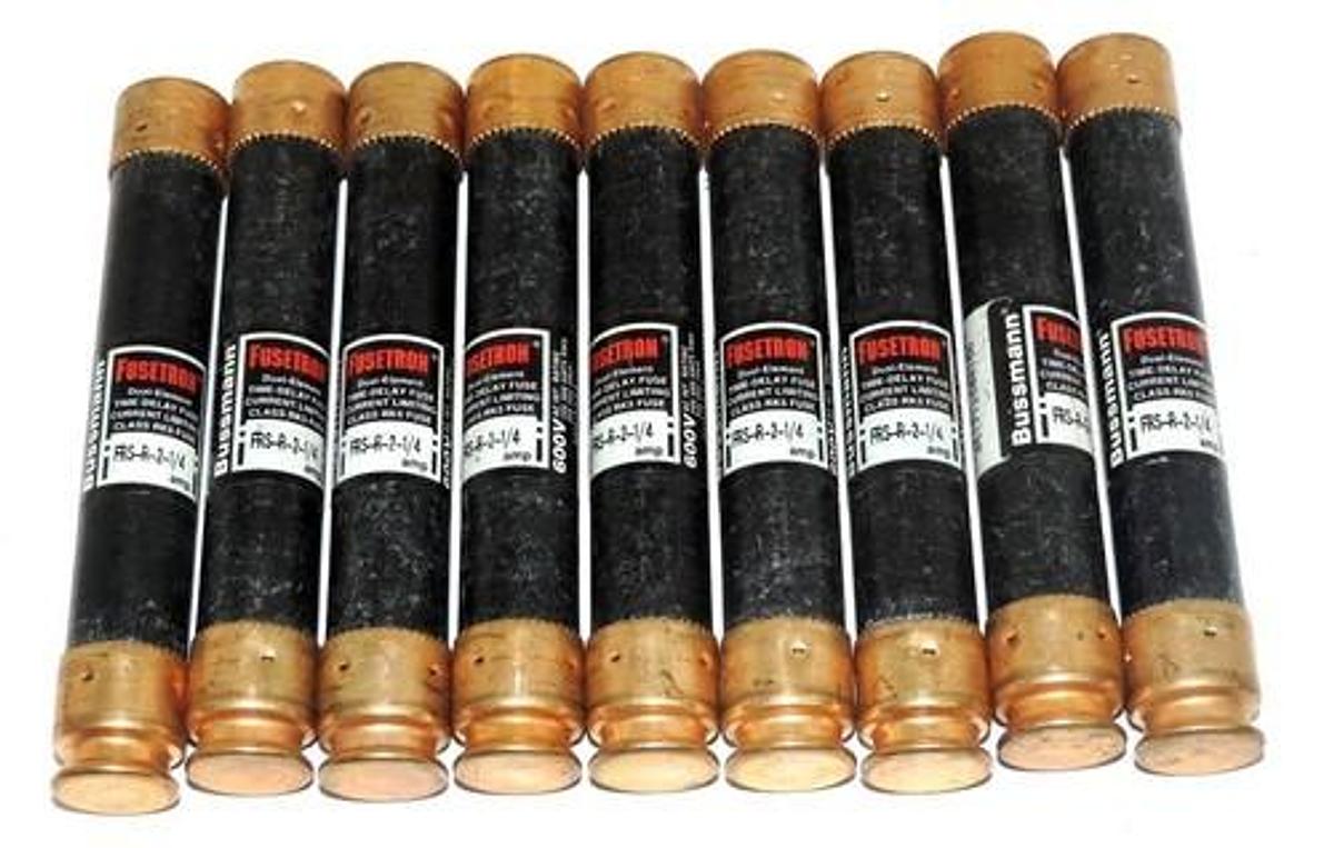 Used LOT OF 9 BUSSMANN FUSETRON FRS-R-2-1/4 DUAL ELEMENT TIME-DELAY FUSES