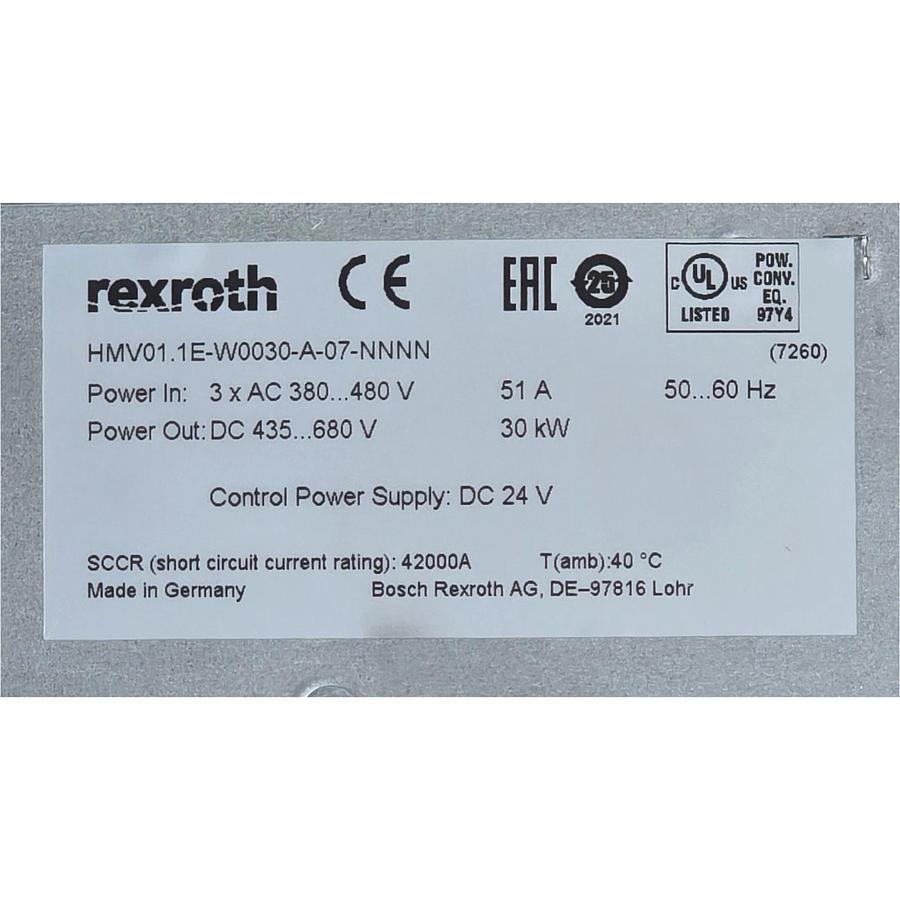 Used REXROTH HMV01.1E-W0030-A-07-NNNN - R911296724 IndraDrive POWER SUPPLY UNIT USPI