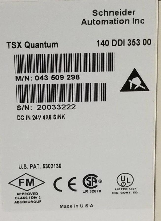 Used SCHNEIDER AUTOMATION TSX QUANTUM 140 DDI 353 00 MODULE 24VDC, 01.03, 140DDI35300