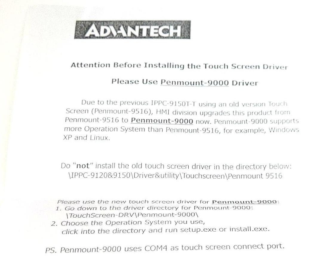 NEW ADVANTECH PENMOUNT 9000 TOUCHSCREEN DRIVER INSTALLATION KIT