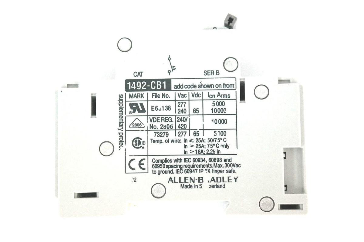 Used ALLEN BRADLEY 1492-CB1-G-030 ENERGY LIMITING MINIATURE CIRCUIT BREAKER SER. B